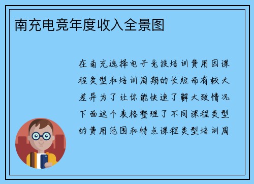 南充电竞年度收入全景图