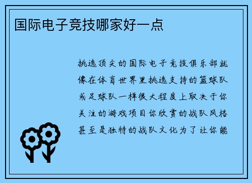 国际电子竞技哪家好一点