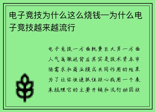 电子竞技为什么这么烧钱—为什么电子竞技越来越流行